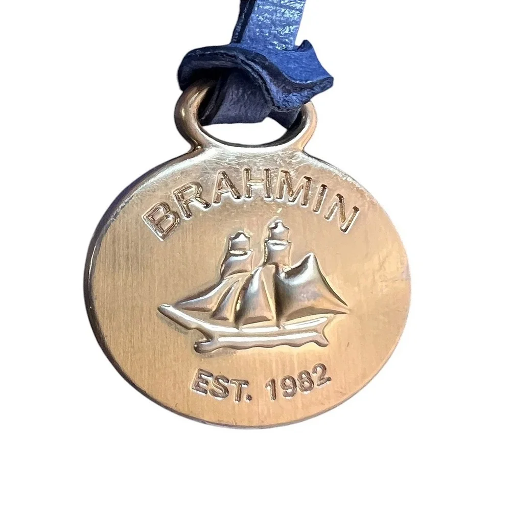 Brahmin Periwinkle Blue Ostrich Embossed Leather Small Shoulder Bag Gold Logo‎